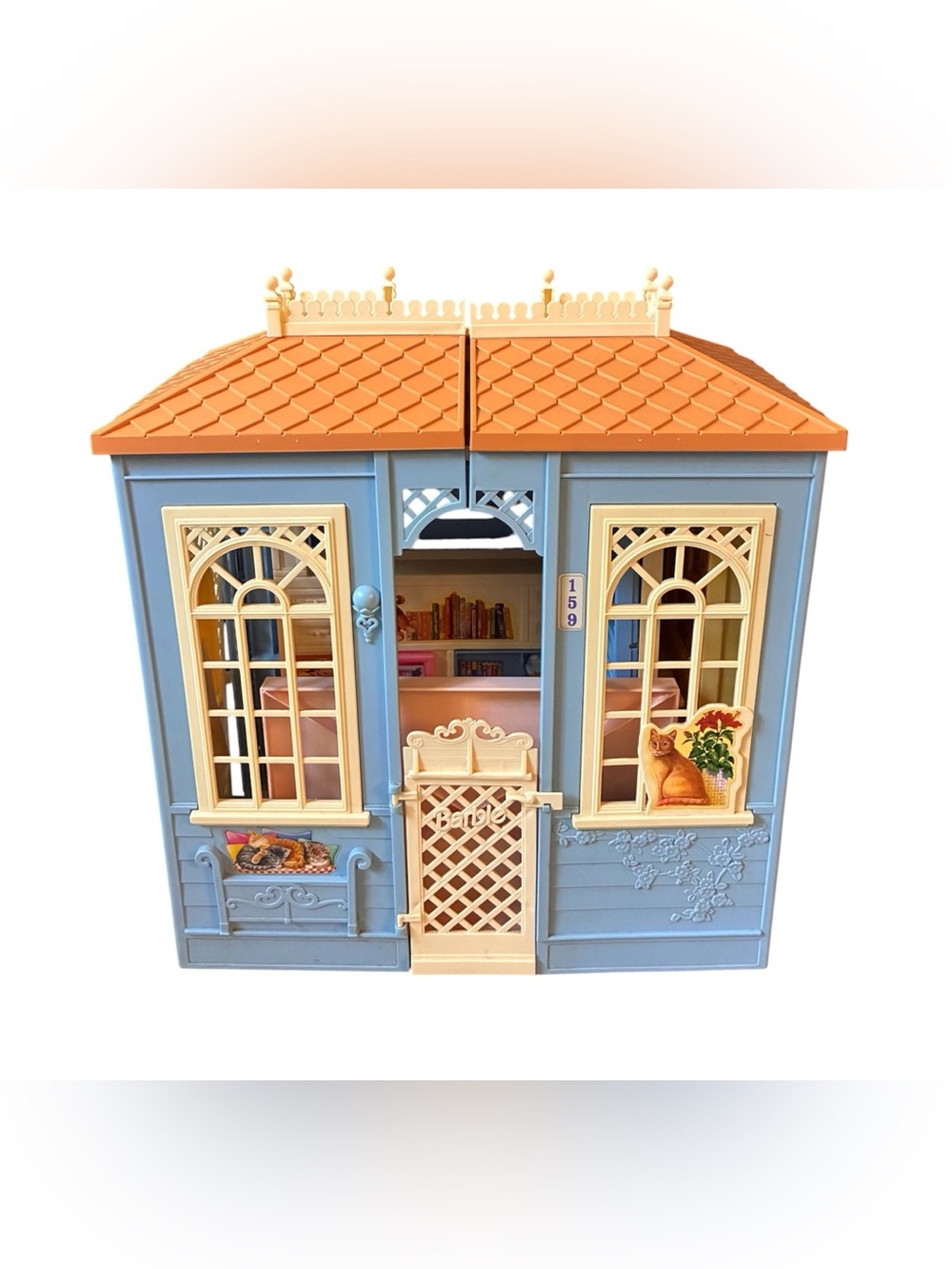 Vintage 1998 Mattel Barbie Blue Family Cottage Fold-Up Dollhouse No Sound